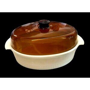 Vintage Anchor Hocking Fire King Milk Glass Oval Roaster Baking Dish